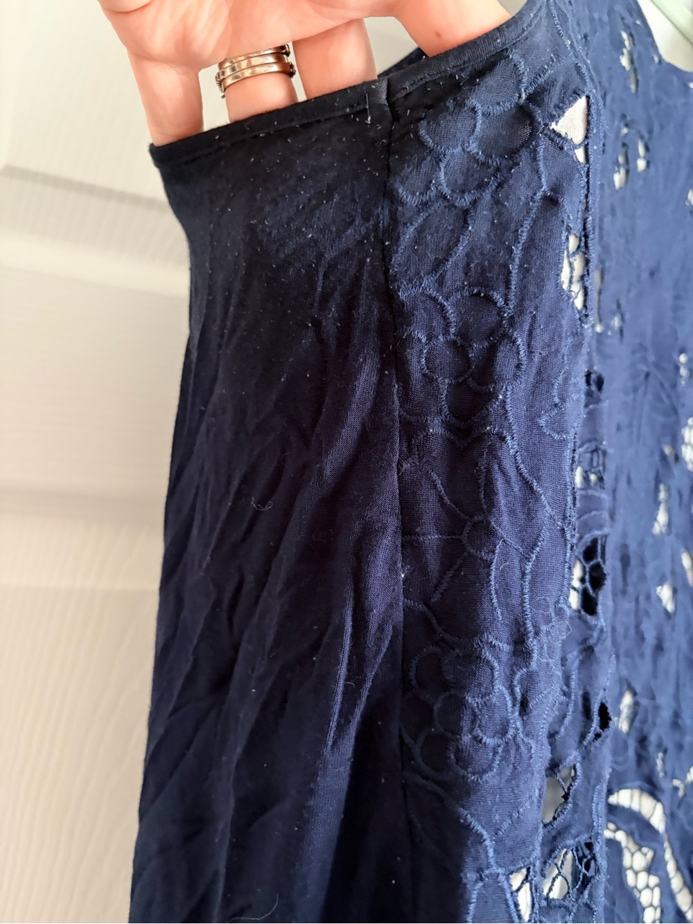 Anthro Navy Lace Overlay Sleeveless Tank Top - Picture 2 of 6